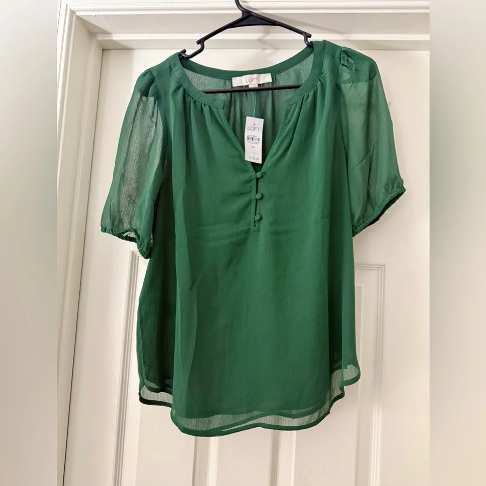 LOFT Sheer Sleeve Green Blouse